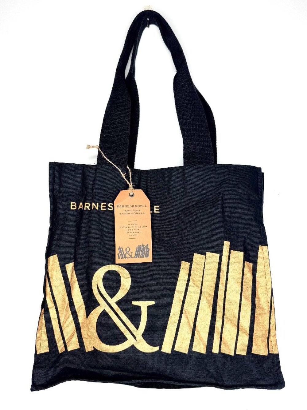 NEW BARNES & NOBLE Organic Cotton Canvas Shoulder Tote Bag Black Gold